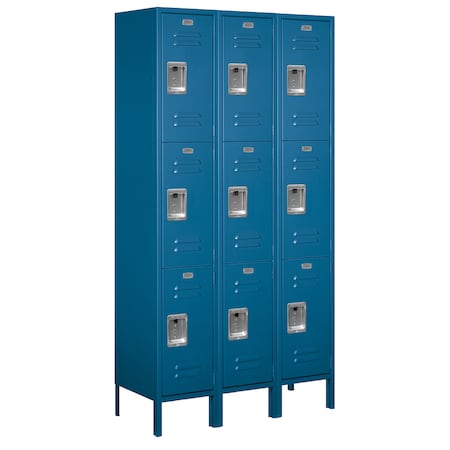 SALSBURY INDUSTRIES Wardrobe Locker, 45" W, 15" D, 78" H, (3) Wide, (9) Openings, Blue 53365BL-U